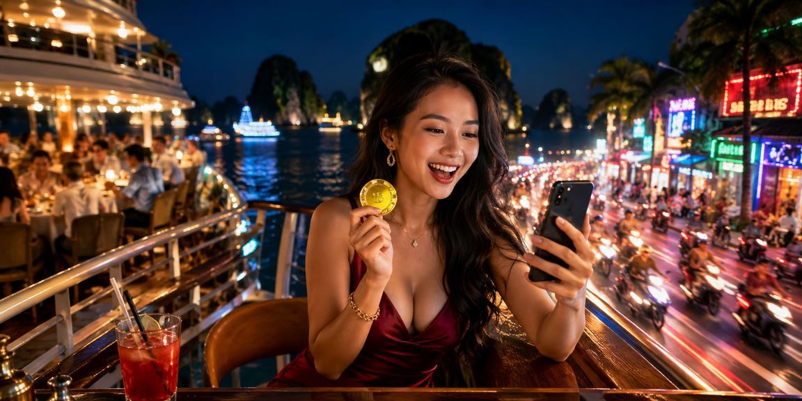 Bảng kết quả xổ số miền Bắc hiển thị trên màn hình đêm tại Vịnh Hạ Long