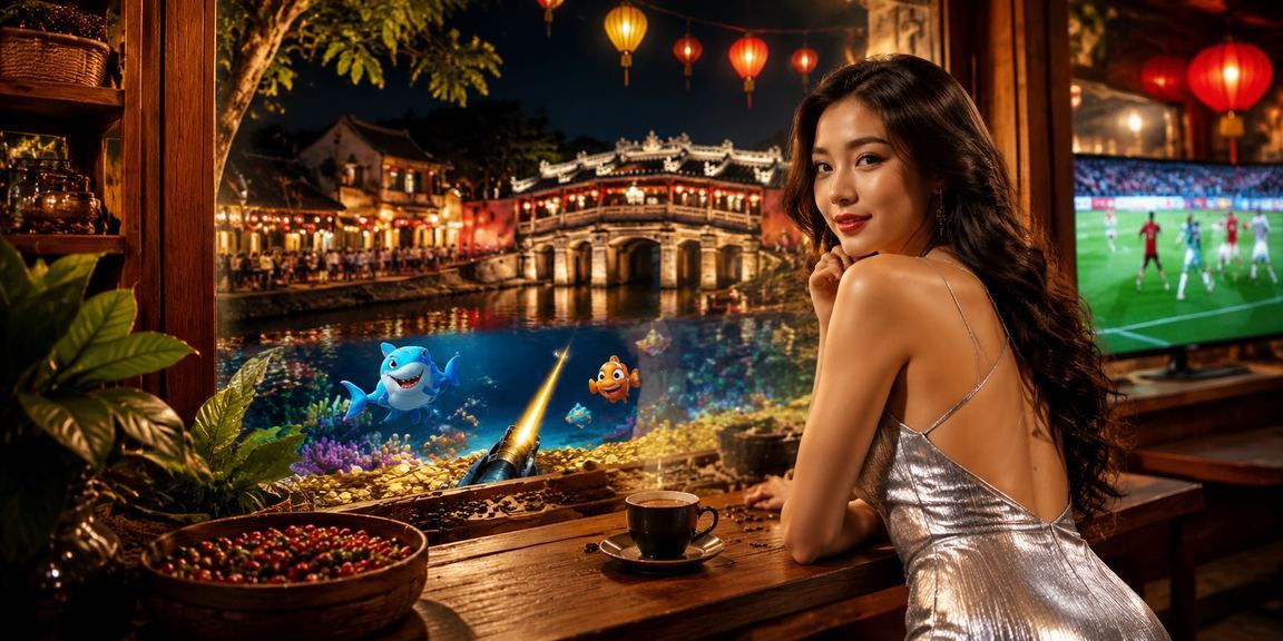Không khí cá cược trực tuyến tại quán cà phê Hội An với ánh đèn lồng ấm áp