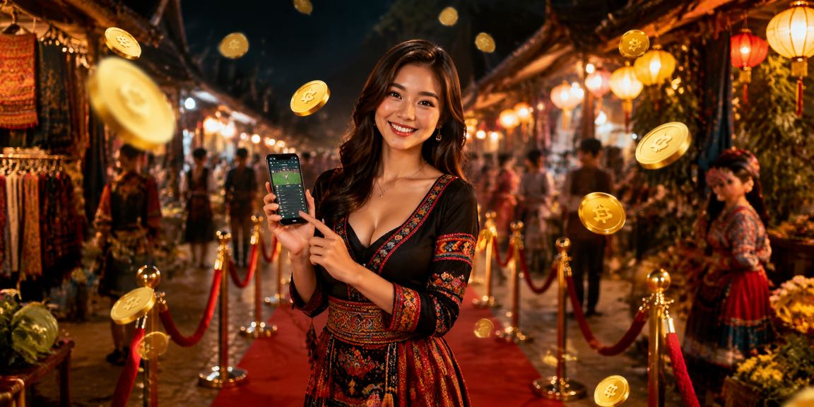 Người dùng chơi casino trên điện thoại tại chợ đêm Sapa với ánh đèn rực rỡ